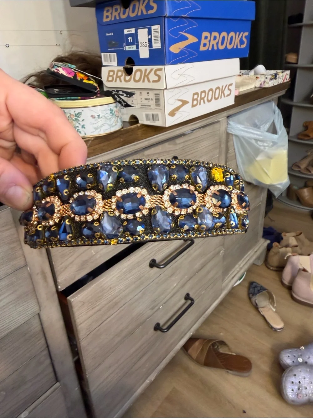 Blue Jeweled Headband with Rose Gold Accents